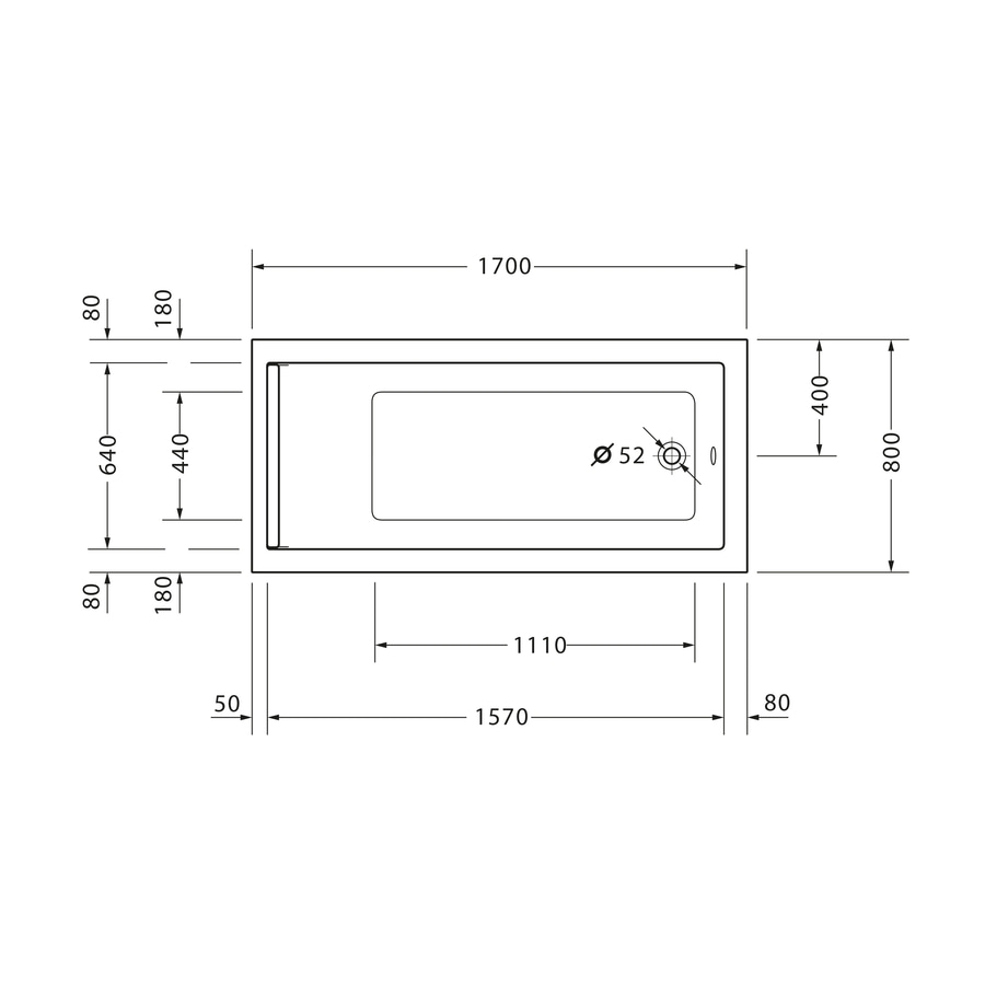 DURAVIT Badewanne Starck 1700 x 800 mm Weiß mit 1 Rückenschräge Acryl