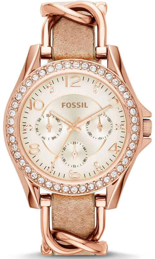 FOSSIL Damen Armbanduhr Multifunktionsuhr Riley ES3466 Edelstahl Damenuhr