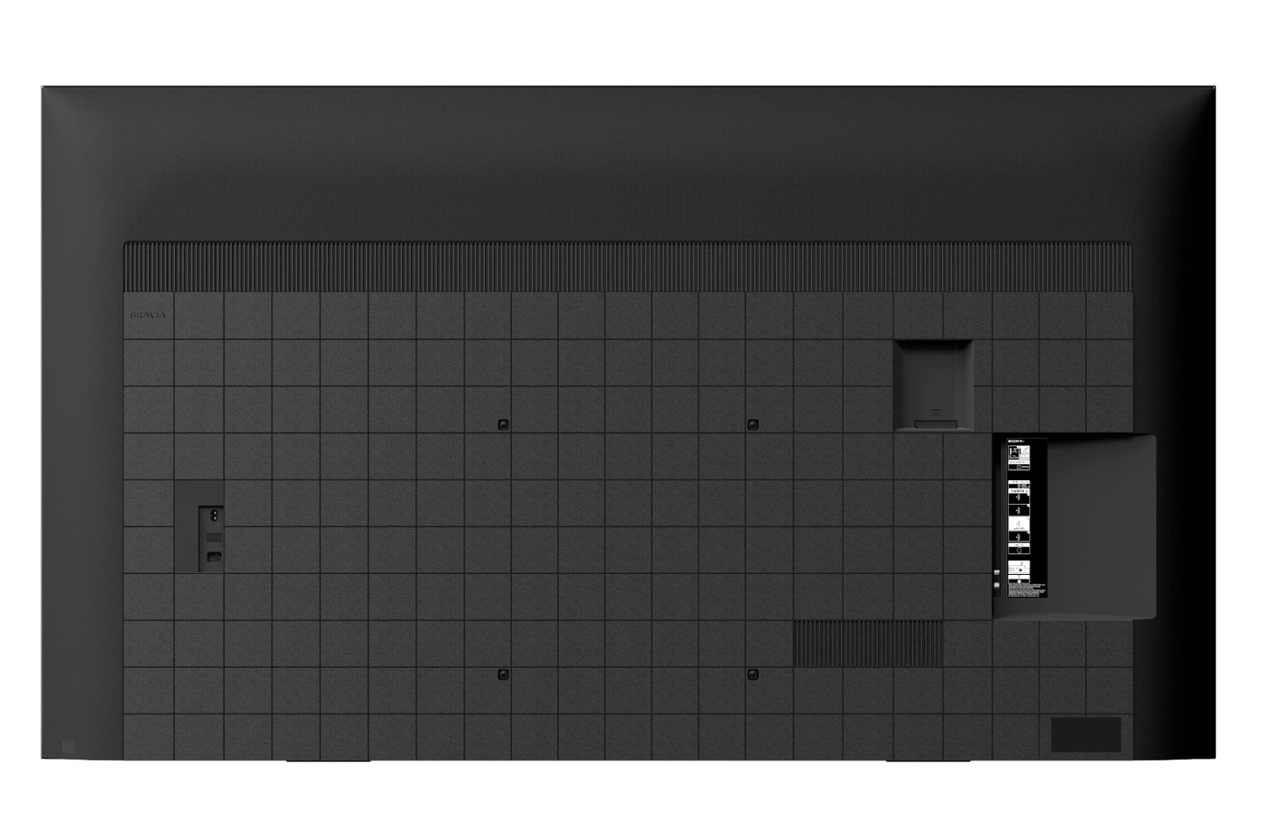 Rückseite eines schwarzen Sony Bravia Fernsehers mit Anschlüssen.