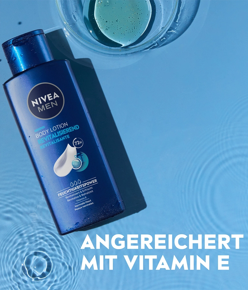 Nivea Men Body Lotion, revitalisierend, mit Vitamin E, für normale Haut, 72h Feuchtigkeit