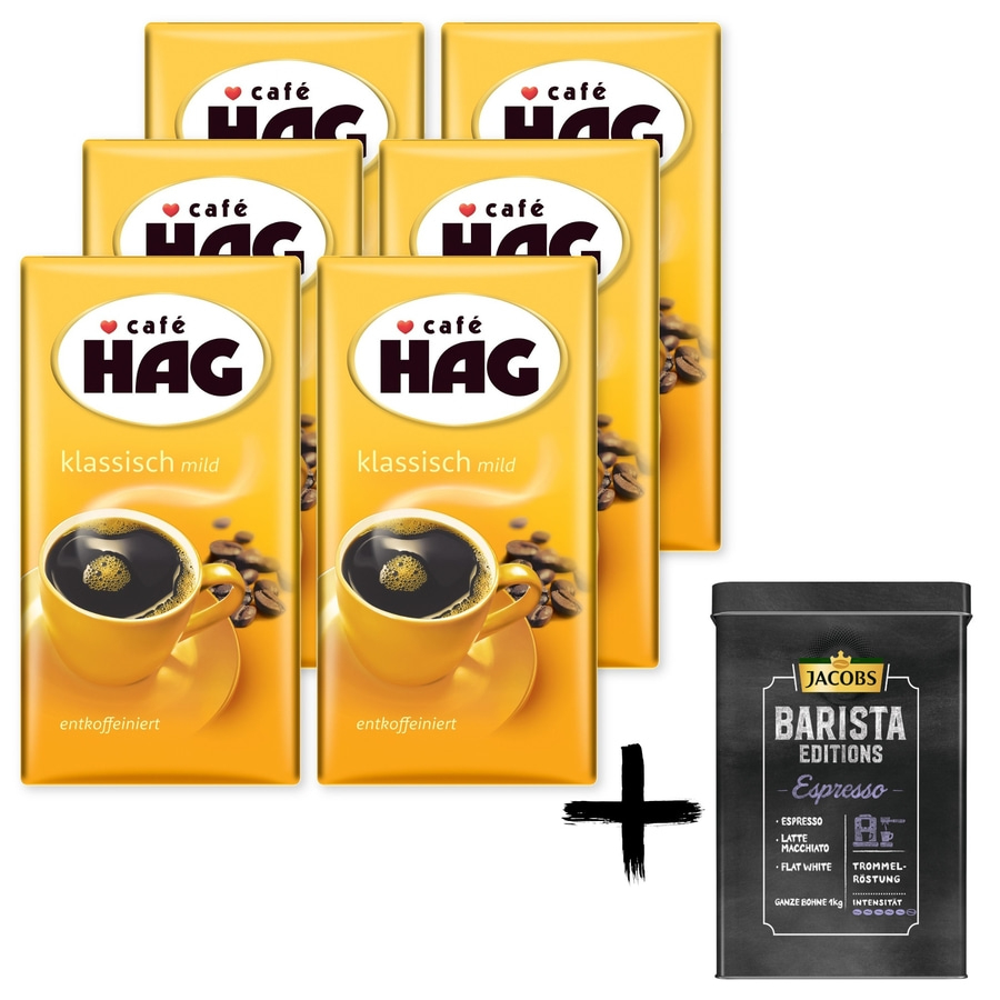 HAG klassisch mild entkoffeiniert Kaffee und Jacobs Barista Espresso Bohne