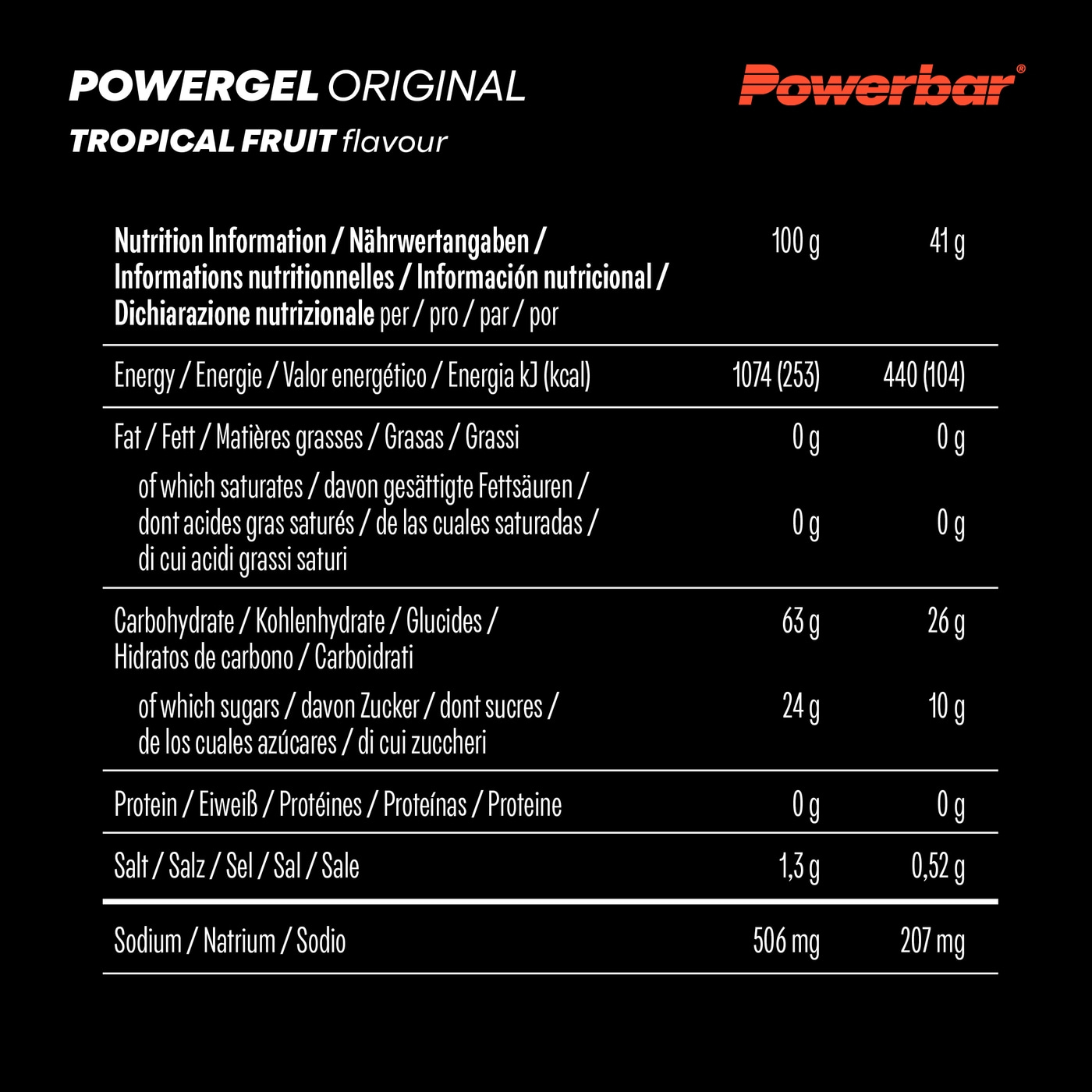 POWERBAR PowerGel Fruit Tropical Fruit High Carb Energie Gel Natrium 24 x 41 g