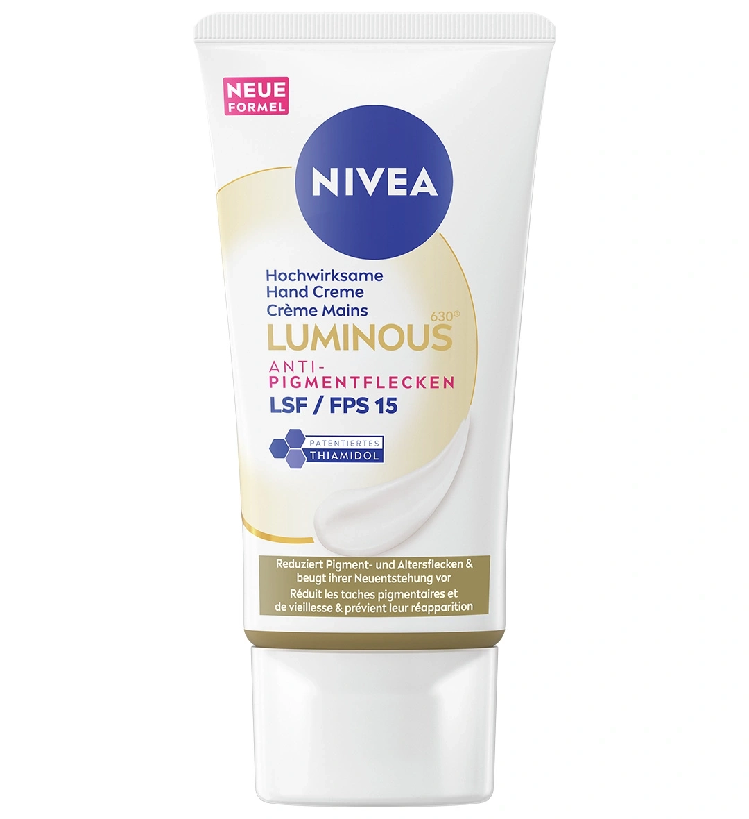 NIVEA Handcreme Luminous Anti-Pigmentflecken LSF/FPS 15 Tube mit NEUER FORMEL und patentiertem Thiamidol.