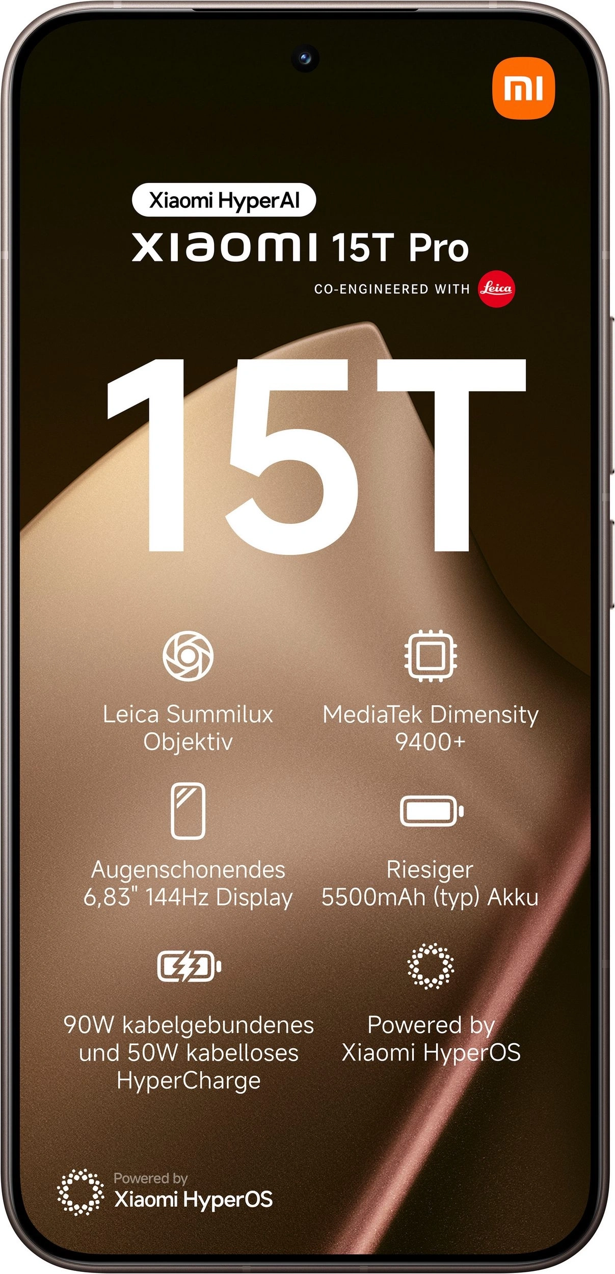 XIAOMI Smartphone 15T Pro 6,83Zoll 512GB Android 5G NFC WLAN Mocha Gold B-WARE
