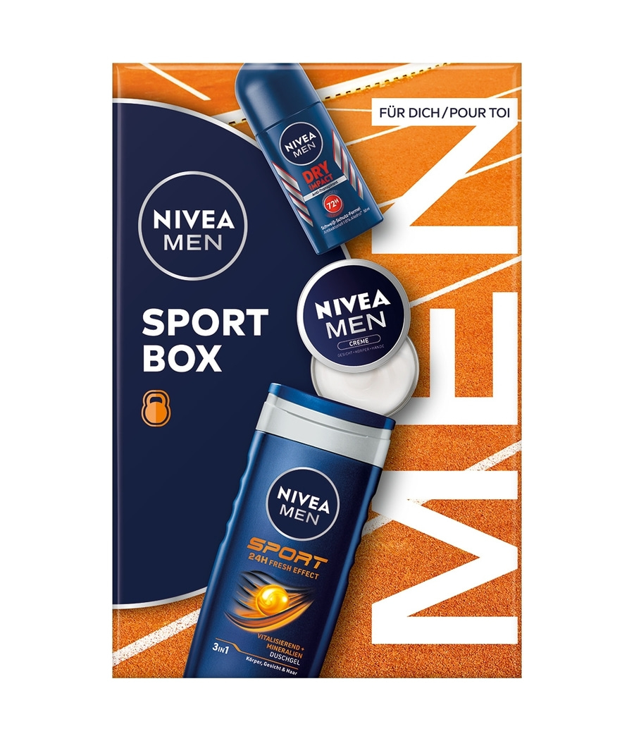NIVEA MEN Sport Box 2 x Geschenkset, Creme Sport Pflegedusche Impact Deo Roll-on