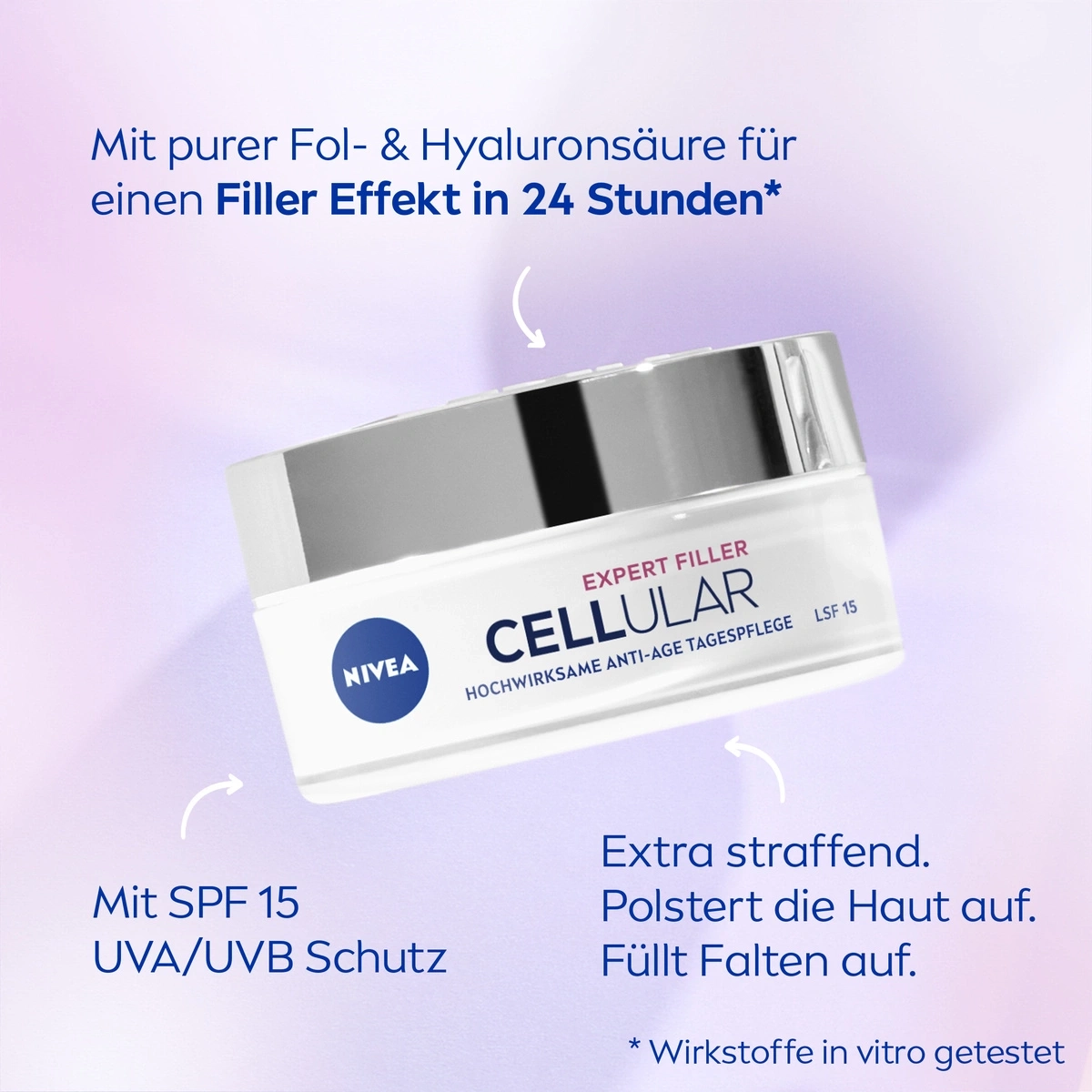 Nivea Cellular Expert Filler Creme mit Hyaluronsäure und SPF 15.