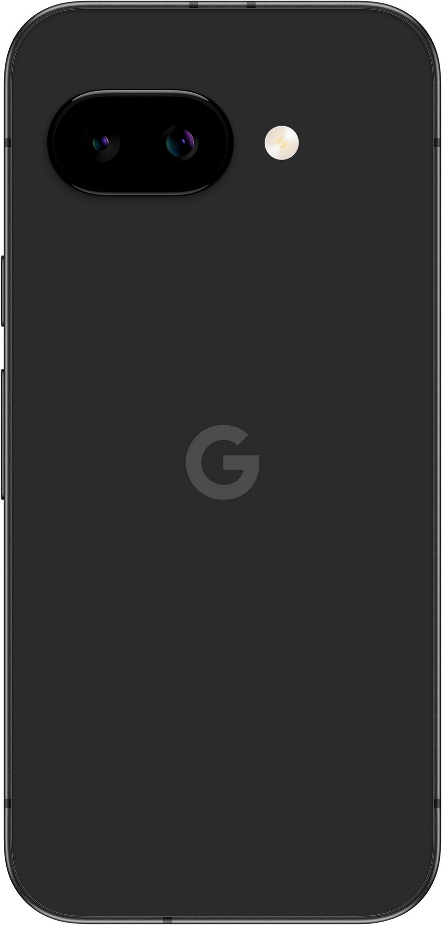 Rückseite eines schwarzen Google Pixel Smartphones mit zwei Kameras und einem Blitz.