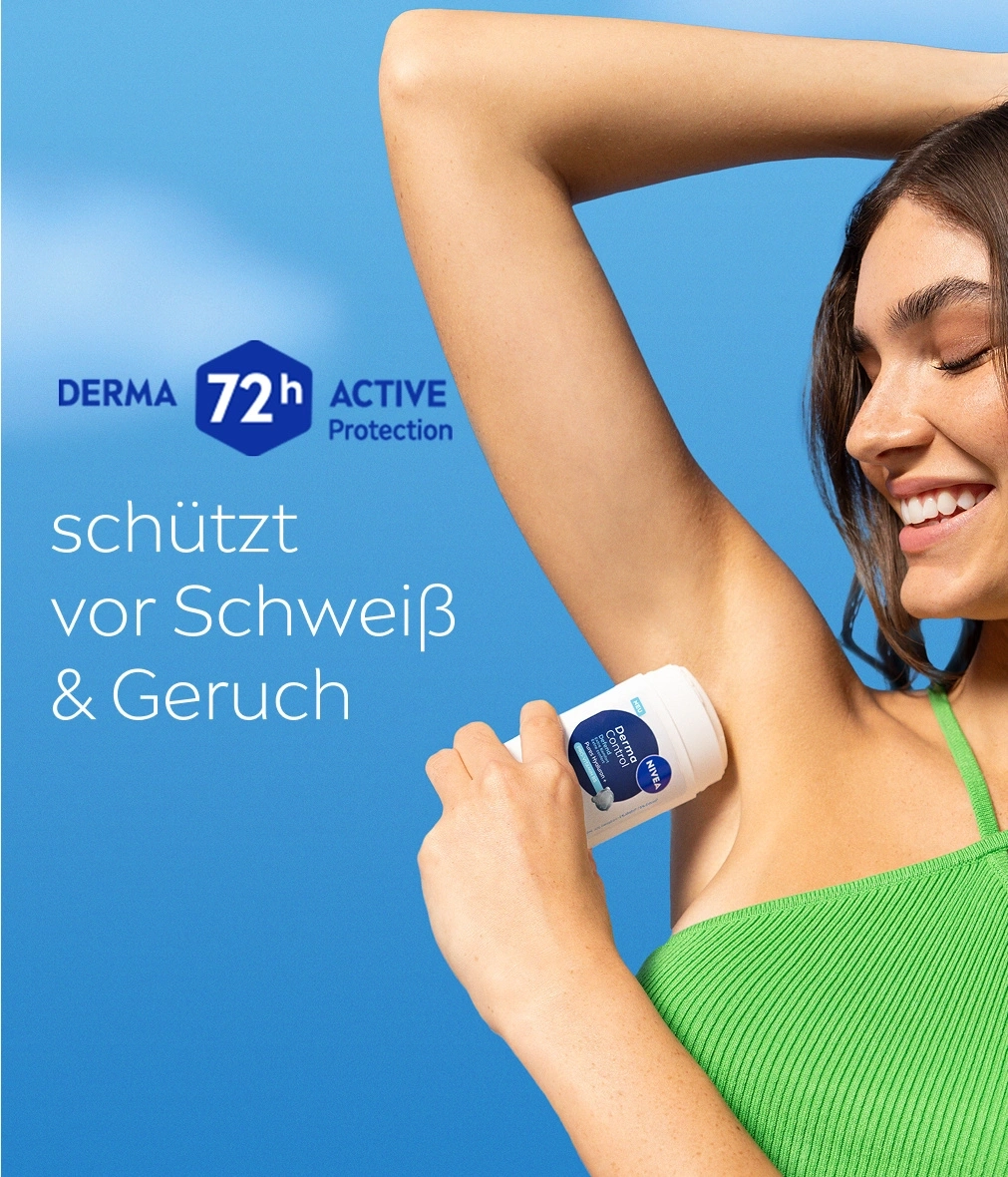 Frau mit Deo unter dem Arm, schützt vor Schweiß & Geruch