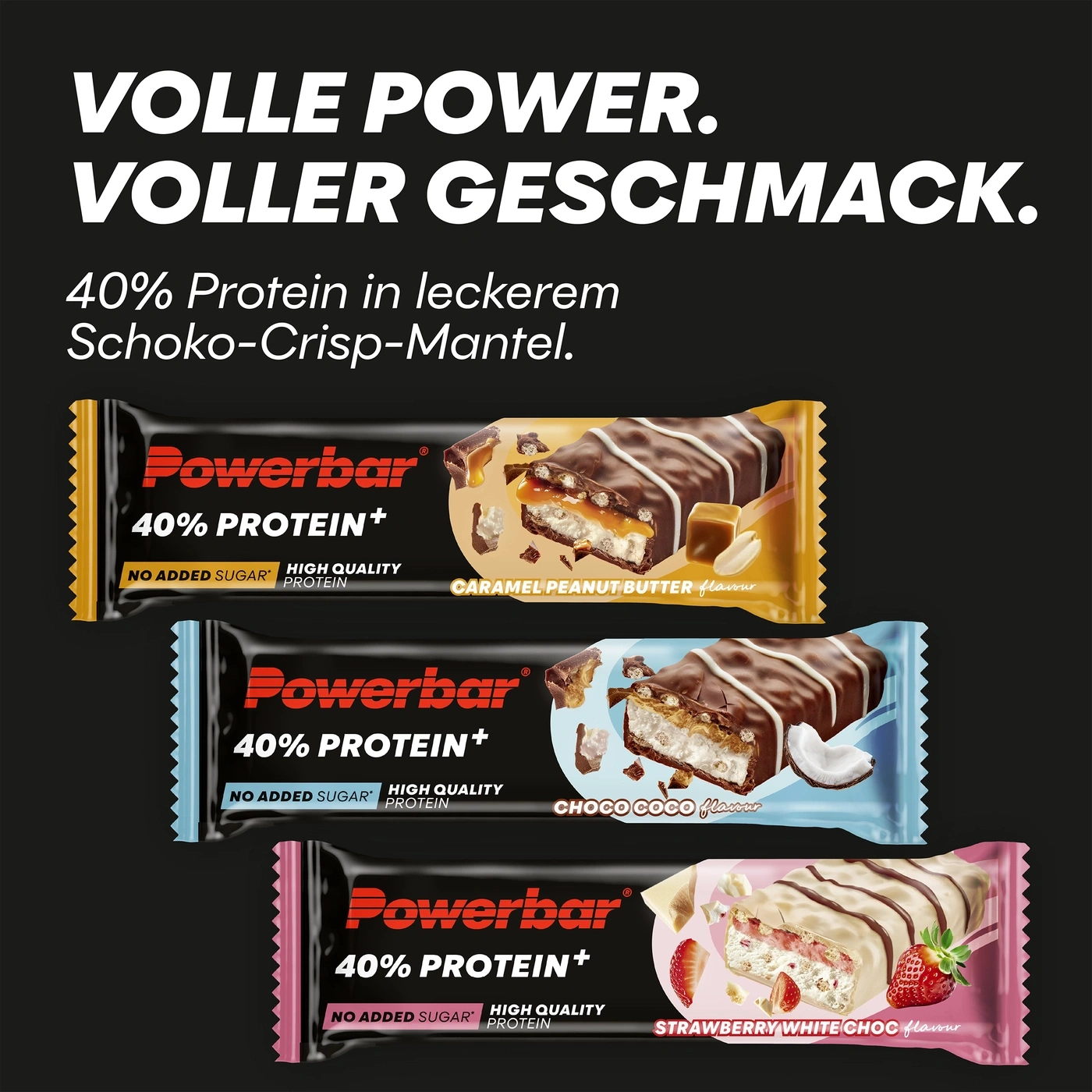Powerbar Riegel in verschiedenen Geschmacksrichtungen.