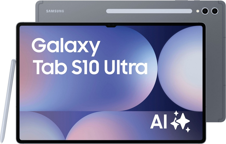 Samsung Galaxy Tab S10 Ultra Tablet mit Stift und AI-Logo auf dem Bildschirm