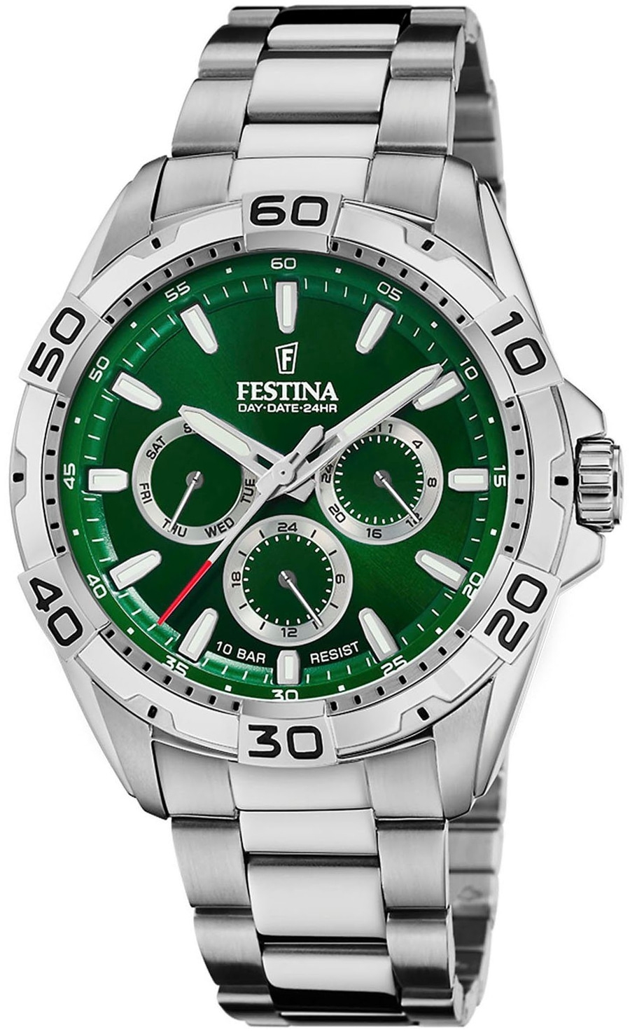 Festina Herrenuhr mit grünem Zifferblatt und Silikonarmband