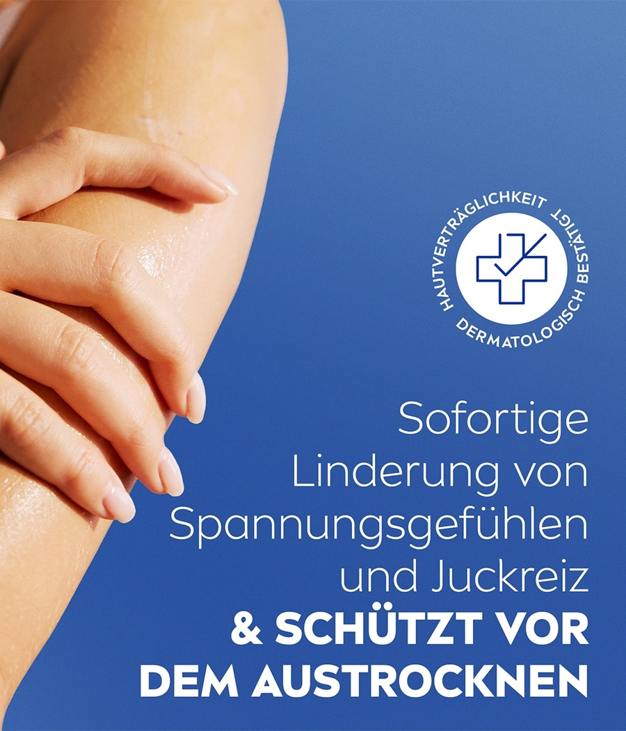 Hautpflegeprodukt, das sofortige Linderung von Spannungsgefühlen und Juckreiz bietet und vor Austrocknung schützt.