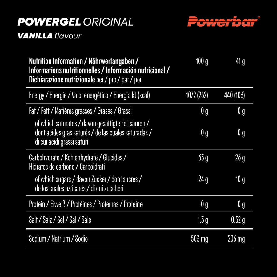 POWERBAR PowerGel Fruit Vanilla Vanille High Carb Energie Gel Natrium 24 x 41 g