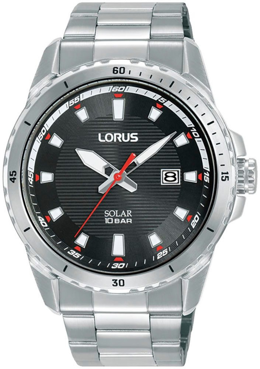 Lorus Solar Herrenuhr mit Datumsanzeige und silbernem Armband