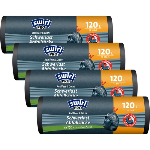 SWIRL Müllbeutel 120 l Zugband 4er Pack á 12 Stück Schwerlast Müllsack NEU