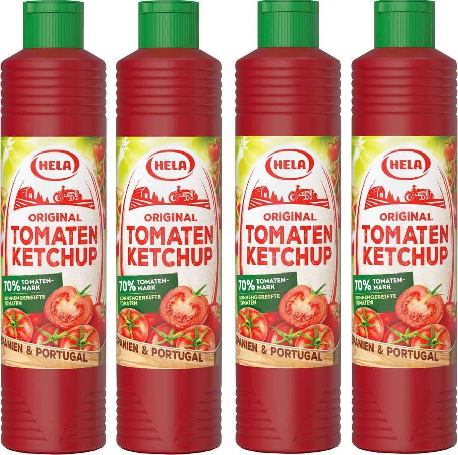 4 x Hela Ketchup Original Tomaten Ketchup 800 ml Flasche Tomatenketchup