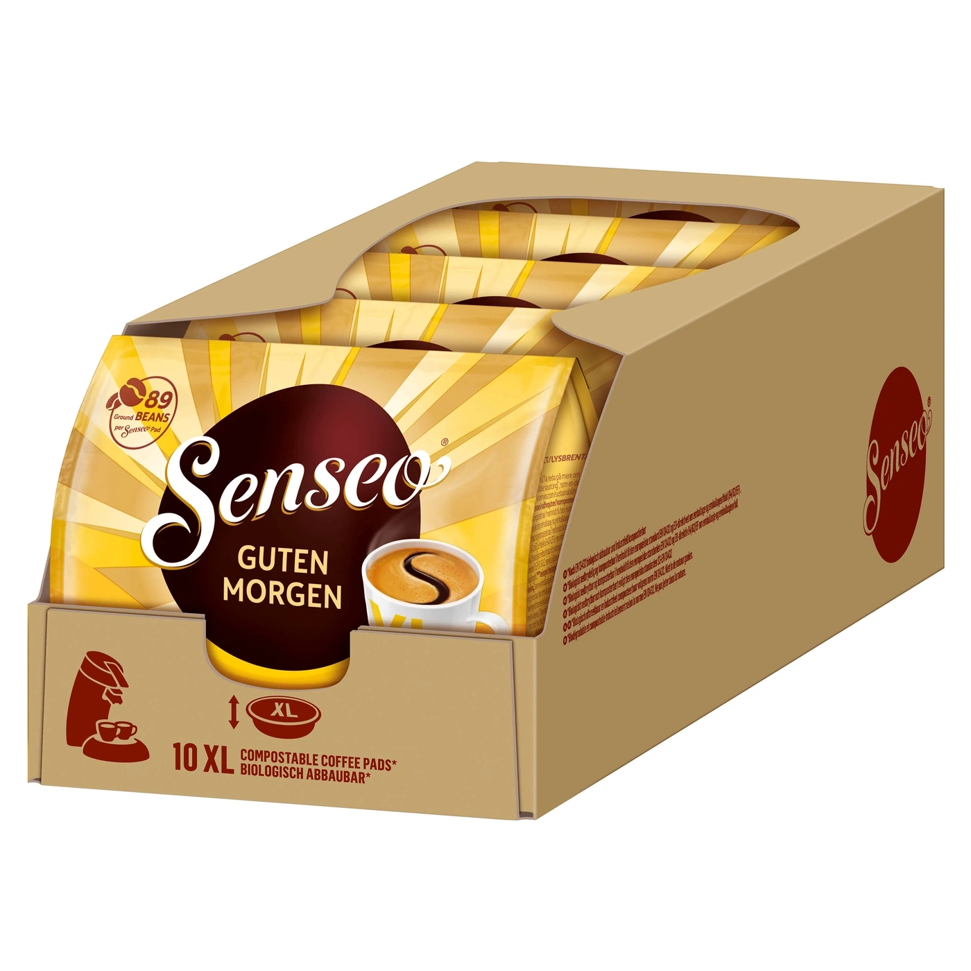 Senseo Kaffee Pads Packung, Guten Morgen, 10 XL, kompostierbar, biologisch abbaubar, 89 Bohnen