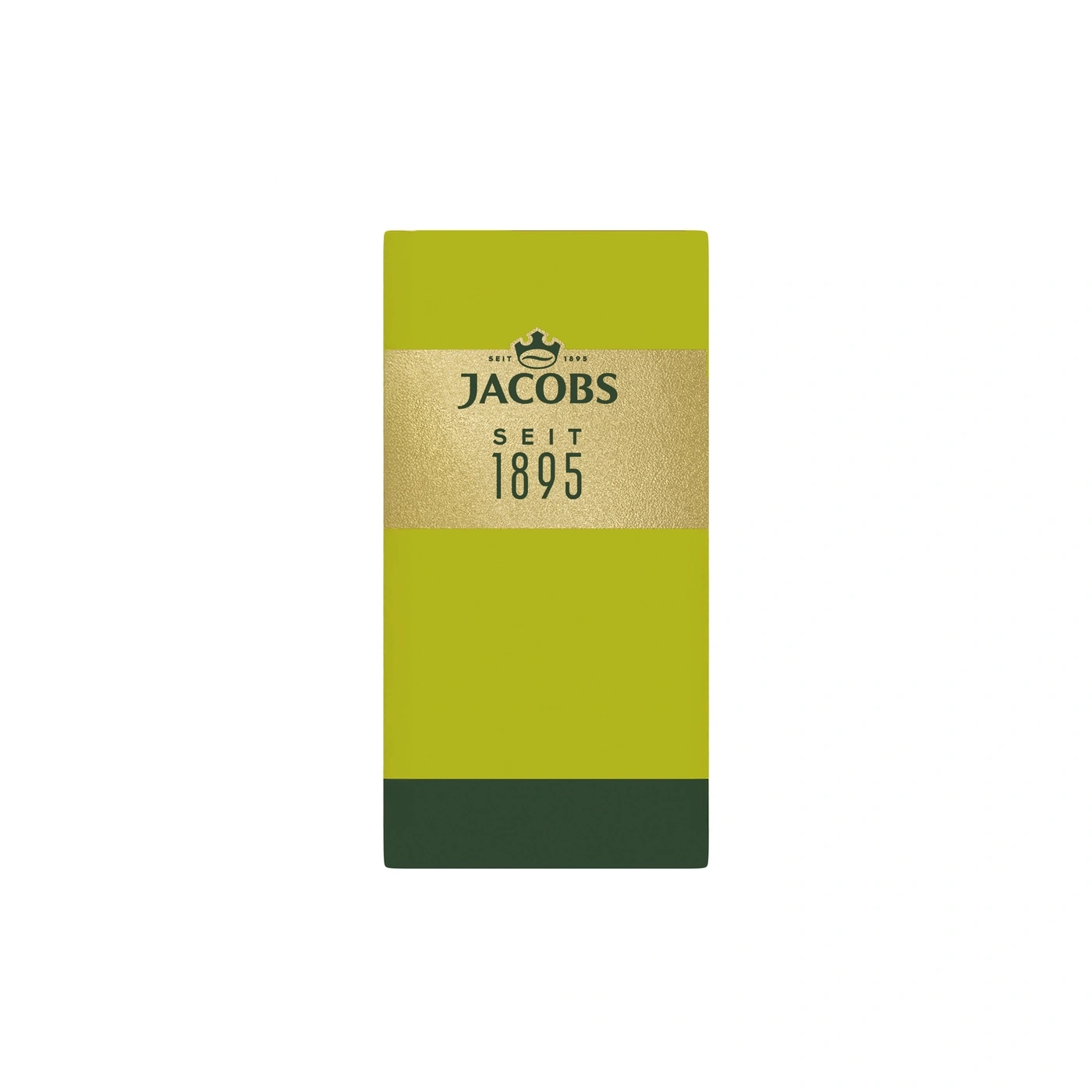 Grüne Verpackung mit goldenem Band mit Jacobs Logo und Jahreszahl 1895.