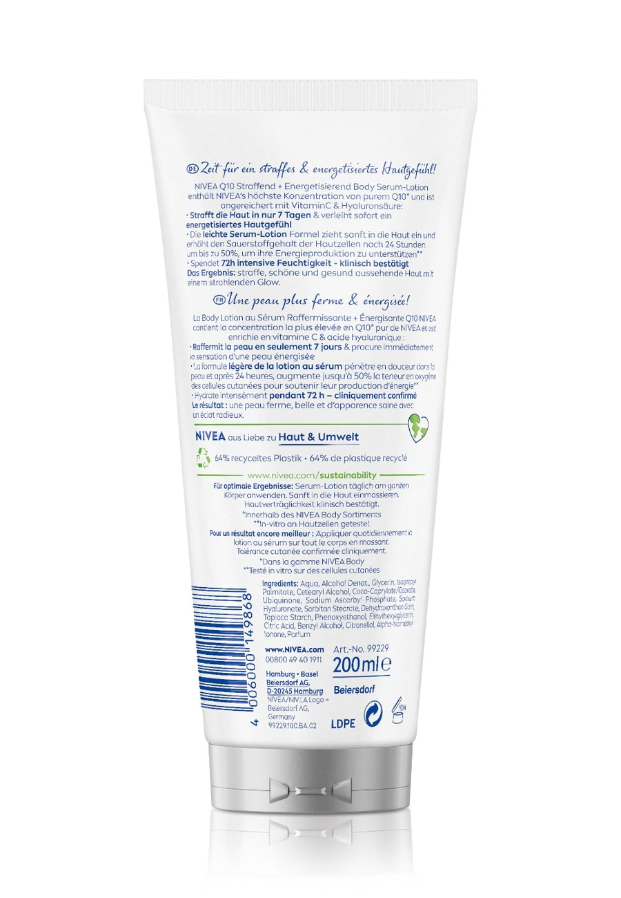 NIVEA Q10 Body Serum Lotion, straffende und energetisierende Hautpflege, 200ml