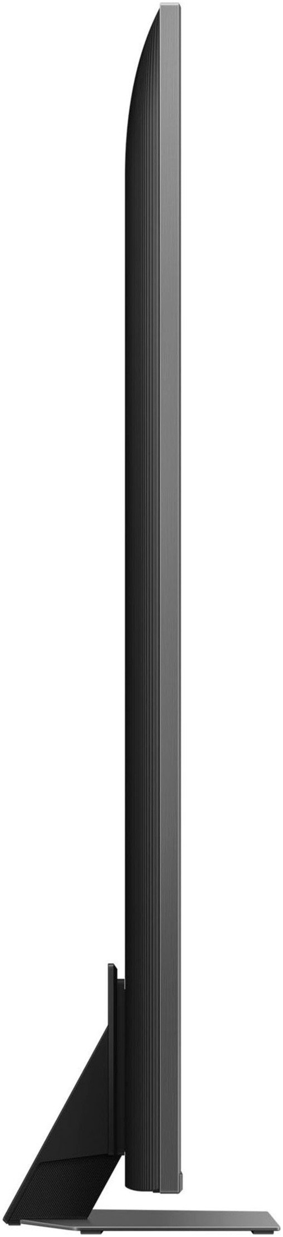 Schlanker Fernseher, Seitenansicht, schwarz, mit Standfuß, modernes Design, Technologie