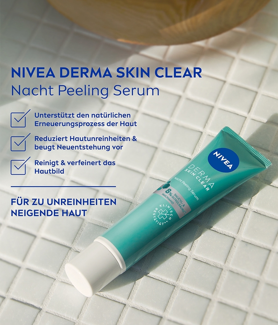 NIVEA Derma Skin Clear Nacht Peeling Serum Nachtpflege mit Niacinamid 2 x 40ml