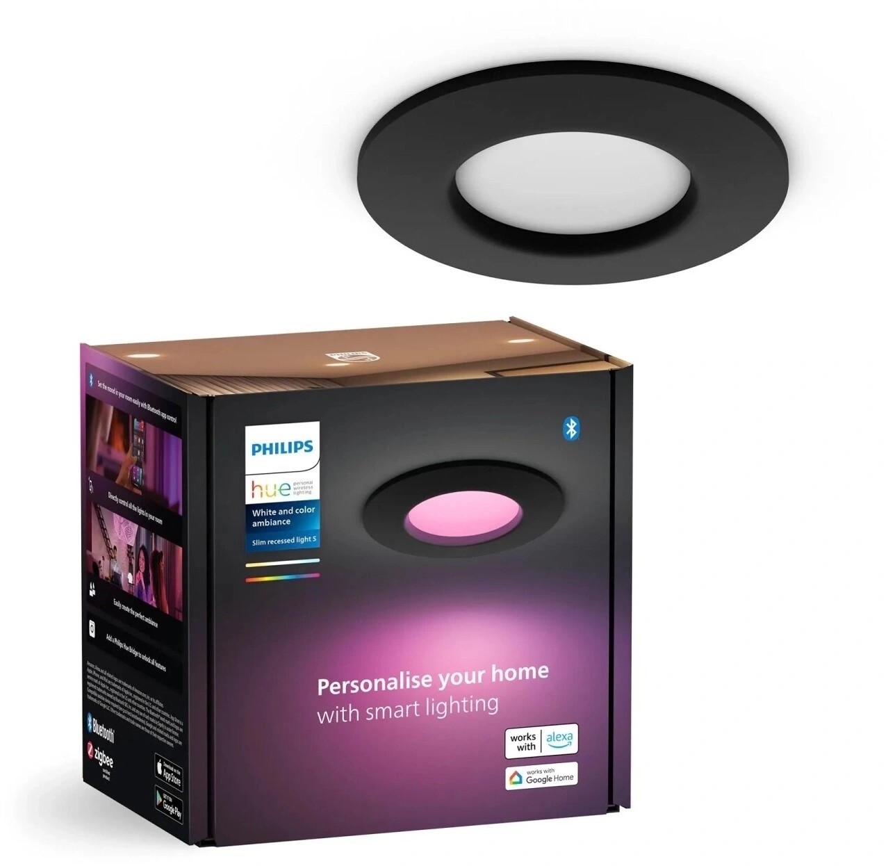 Schwarzer Deckenstrahler von Philips Hue mit Verpackung