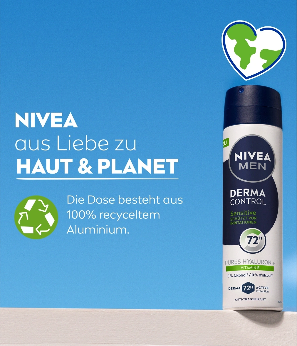 Nivea Werbung für Haut & Planet mit Deo und Recycling Symbol.