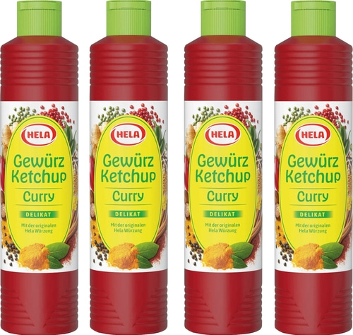 4 x Hela Ketchup Curry delikat Gewürzketchup 800 ml Flasche Ketchupflasche Soße