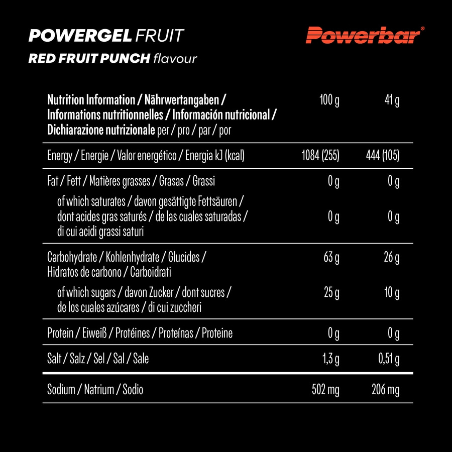 POWERBAR PowerGel Fruit Red Fruit Punch High Carb Energie Gel Natrium 24 x 41 g