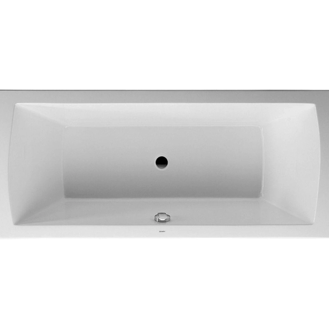 Badewanne von oben, rechteckig, weiß, mit Abfluss und Überlauf, minimalistisch, modern