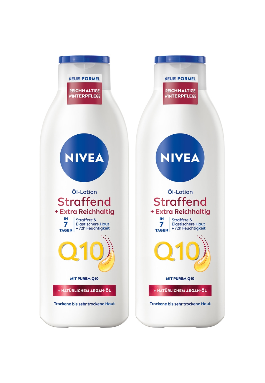 Nivea Öl-Lotion Straffend, Winterpflege, Q10, Argan-Öl, für trockene Haut, zwei Flaschen