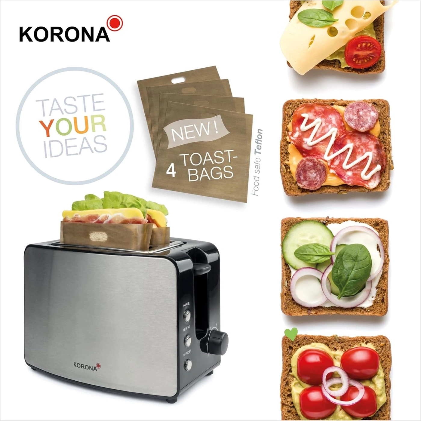 Korona Toaster mit Toast-Beuteln und leckeren Toast-Ideen
