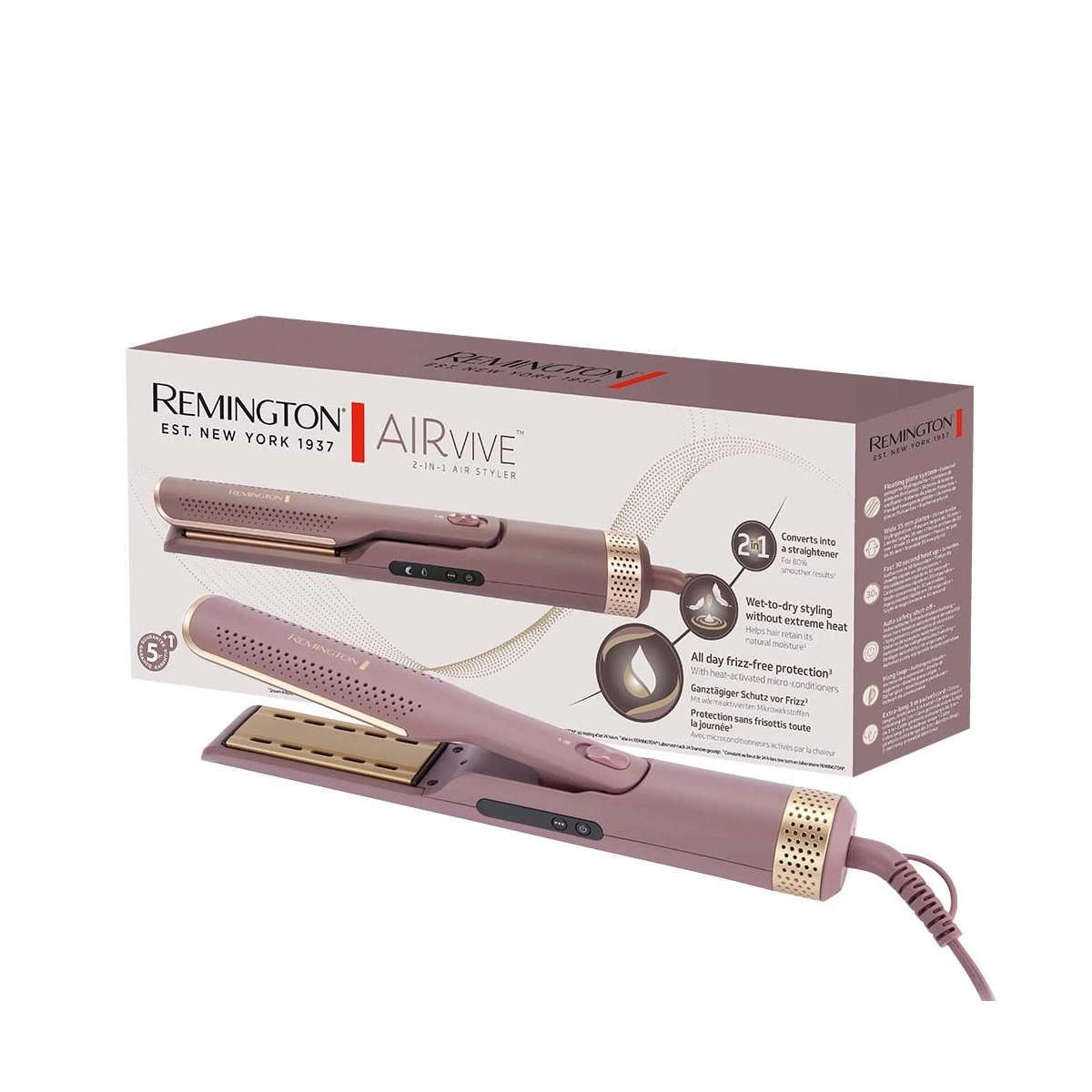 Remington AirVieve 2-in-1 Luftglätter auf Box