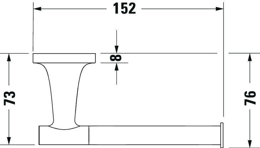 Abmessungen des Toilettenpapierhalters: 152 mm breit, 73 mm hoch, 8 mm dick, 76 mm hoch.