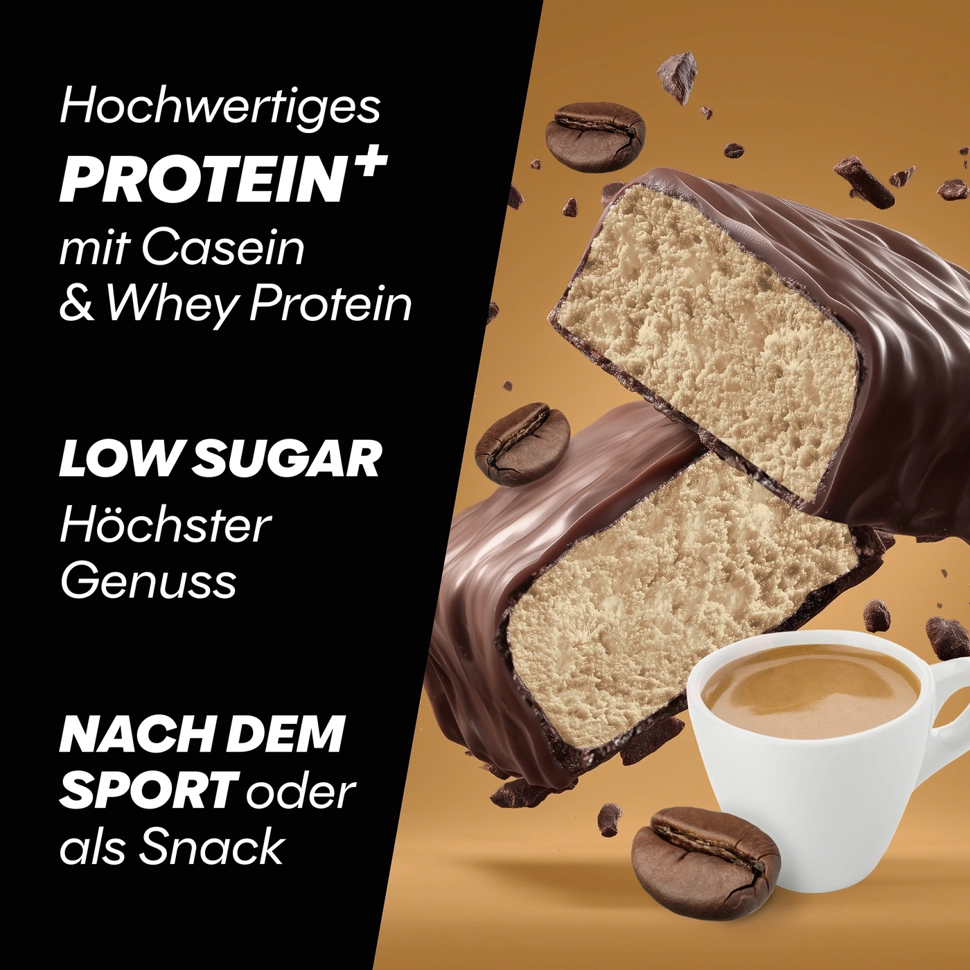 Hochwertiges Protein mit Casein & Whey für höchsten Genuss nach dem Sport oder als Snack.
