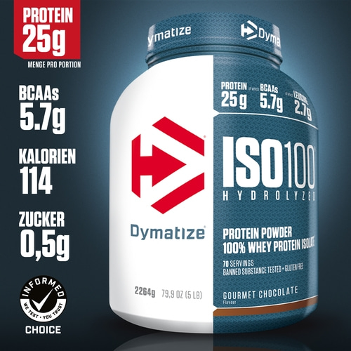 DYMATIZE Whey Protein Pulver Shake Eiweiß ISO 100 Gourmet Chocolate 2264 g