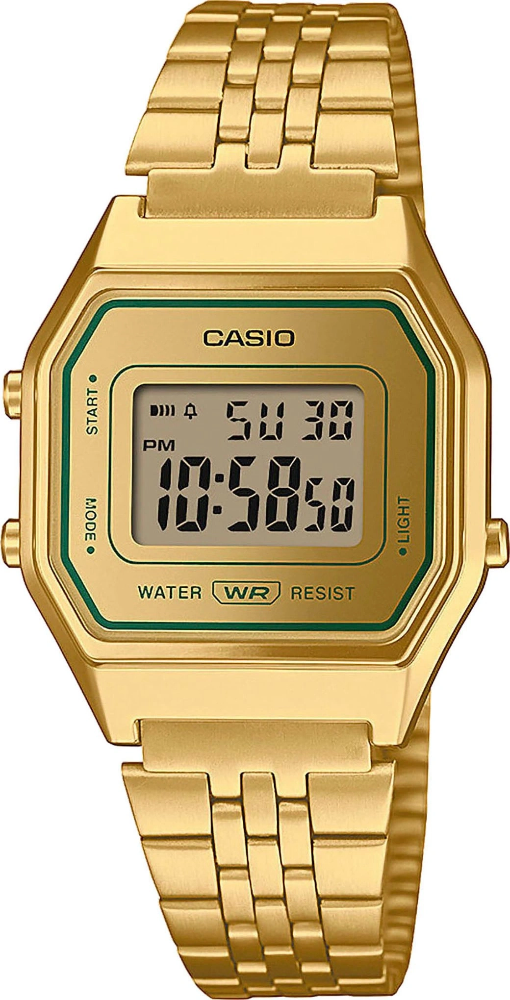 Goldene Casio Digitaluhr mit Datum und Zeitanzeige