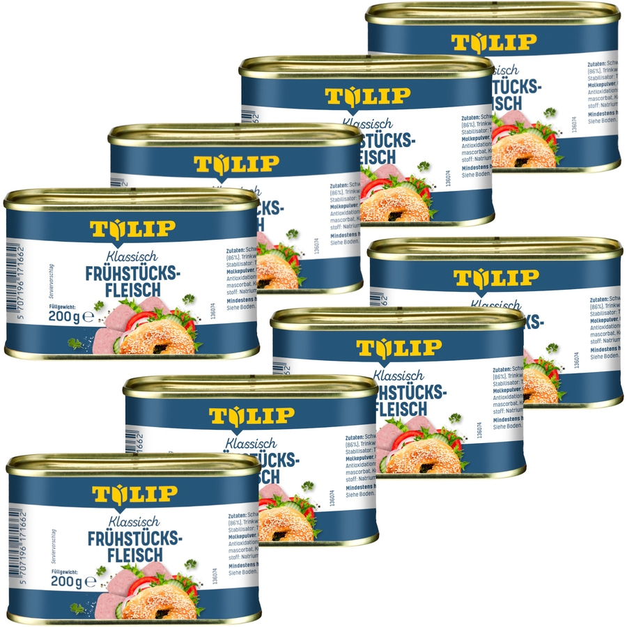 TULIP 8x 200g Frühstücksfleisch Original Dänische Delikatesse in Konservendose