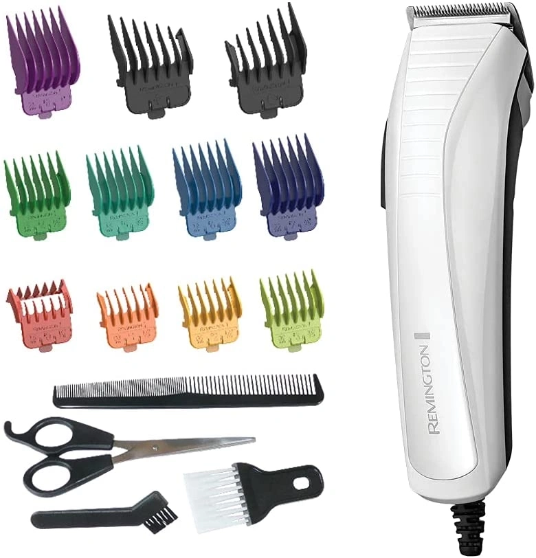 Haarschneidemaschine mit Zubehör: Kämme, Schere, Bürste, Kamm, Reinigungsbürste