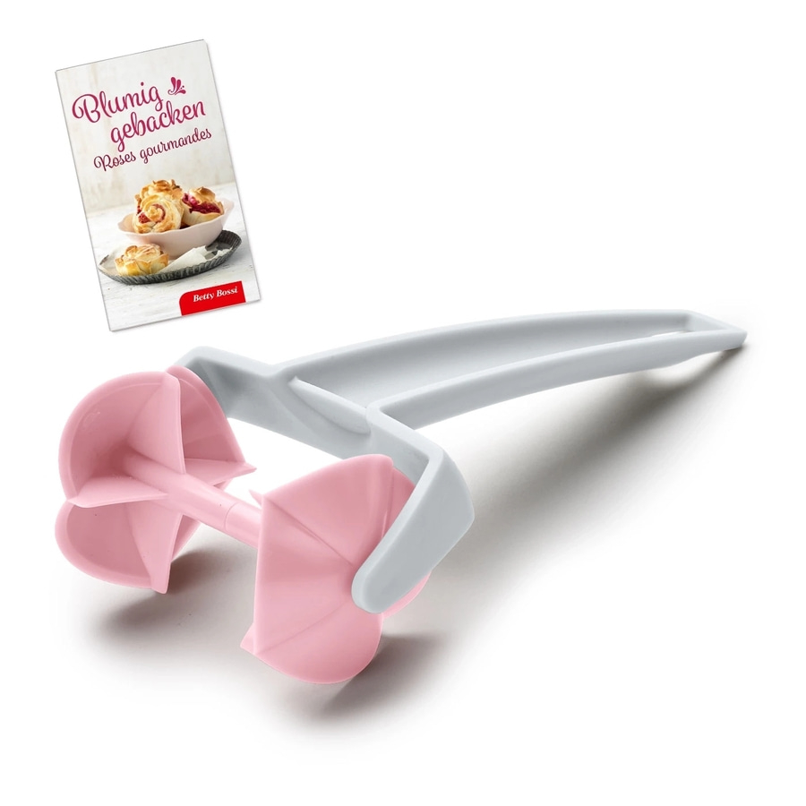 Rosa Backwerkzeug mit Broschüre, Blumig gebacken, Rosen gourmandes