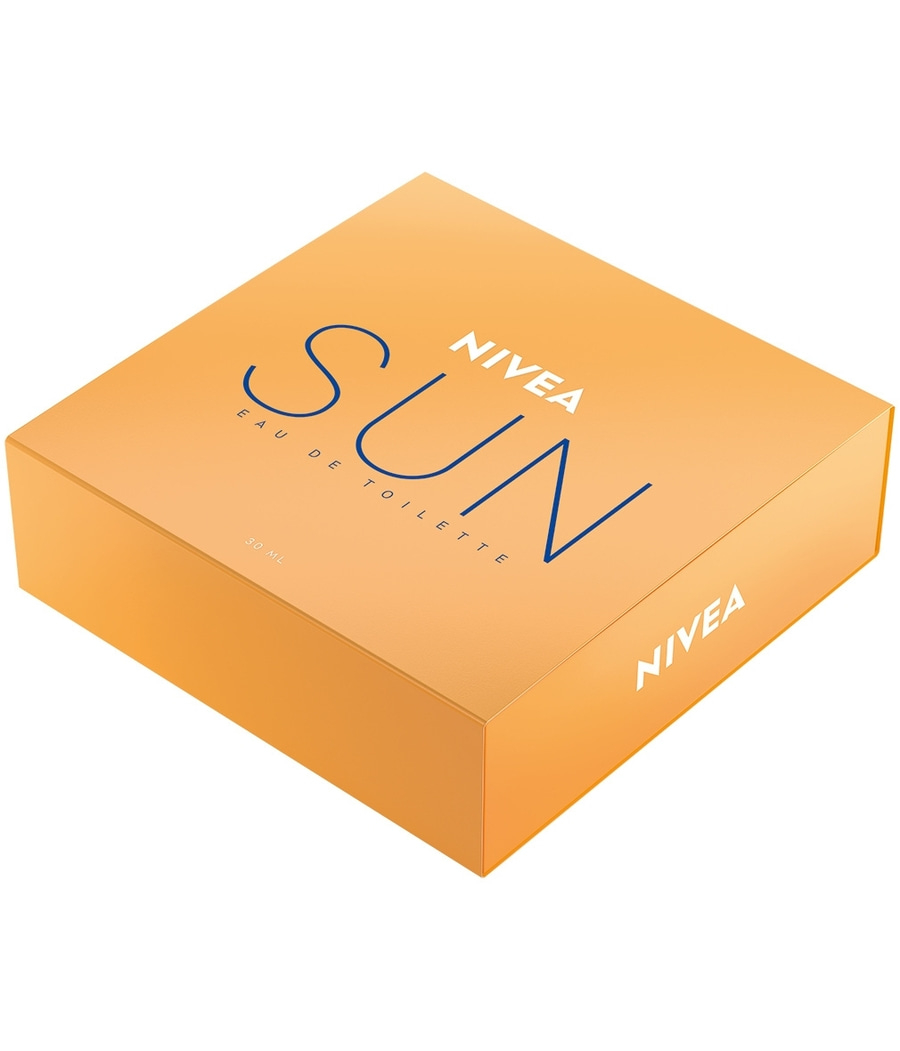 Nivea Sun Eau de Toilette, orangefarbene Verpackung, Produktfotografie, Kosmetik