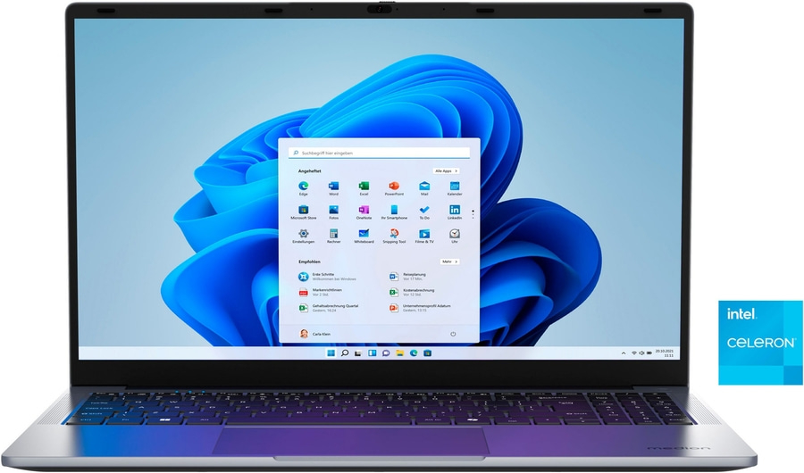Ein Medion Laptop mit Intel Celeron Prozessor und Windows 11.