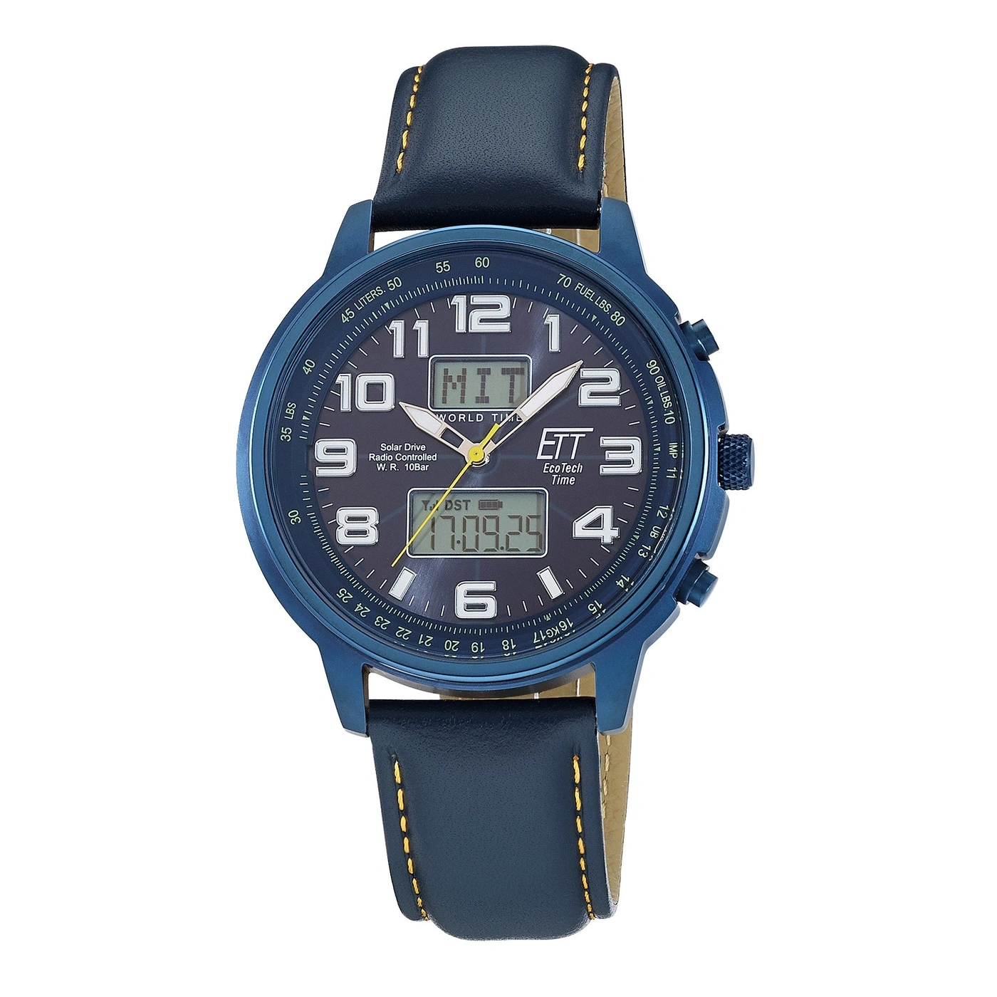 Blaues Herrenarmbanduhr mit digitaler und analoger Zeitanzeige