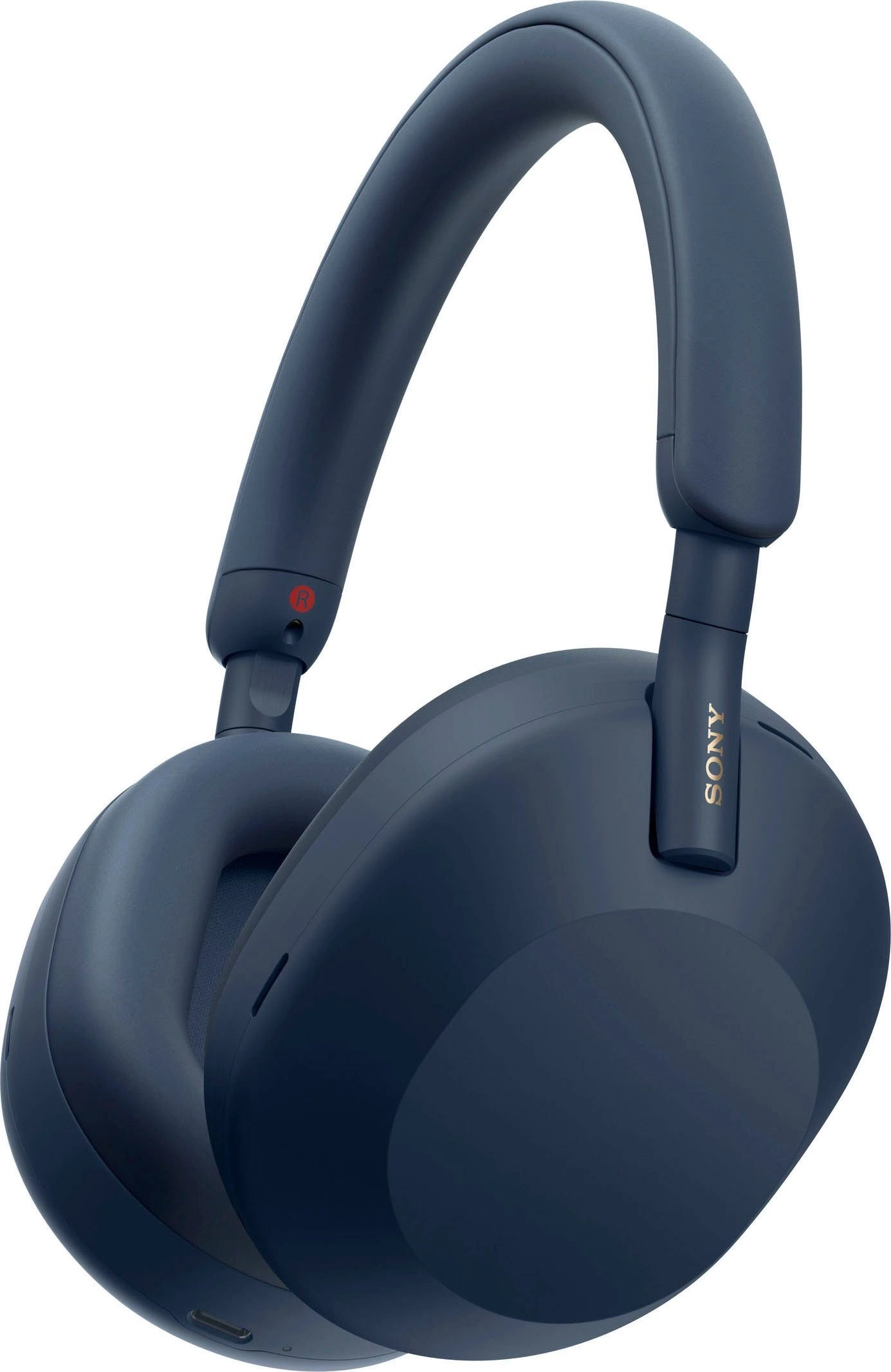 Dunkelblaue Kopfhörer von Sony. Over-Ear-Kopfhörer mit gepolsterten Ohrmuscheln und Bügel.