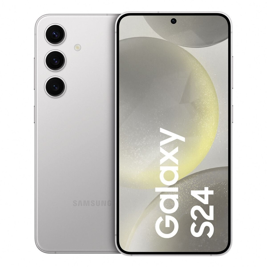 Samsung Galaxy S24 Smartphone in Silber, Vorder- und Rückseite
