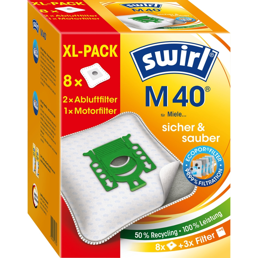 SWIRL Staubsaugerbeutel M 40 EcoPor XL Vorteilspack 8 Beutel 2 Abluftfilter