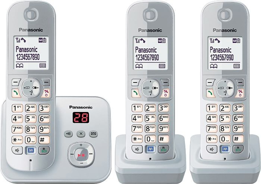 PANASONIC KX-TG6823GS silber 3 Mobilteile Anrufbeantworter Ökomodus B-Ware