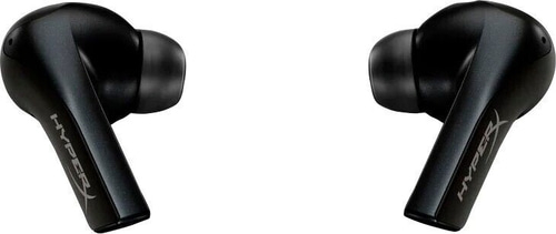 Zwei schwarze HyperX In-Ear-Kopfhörer mit Stiel.