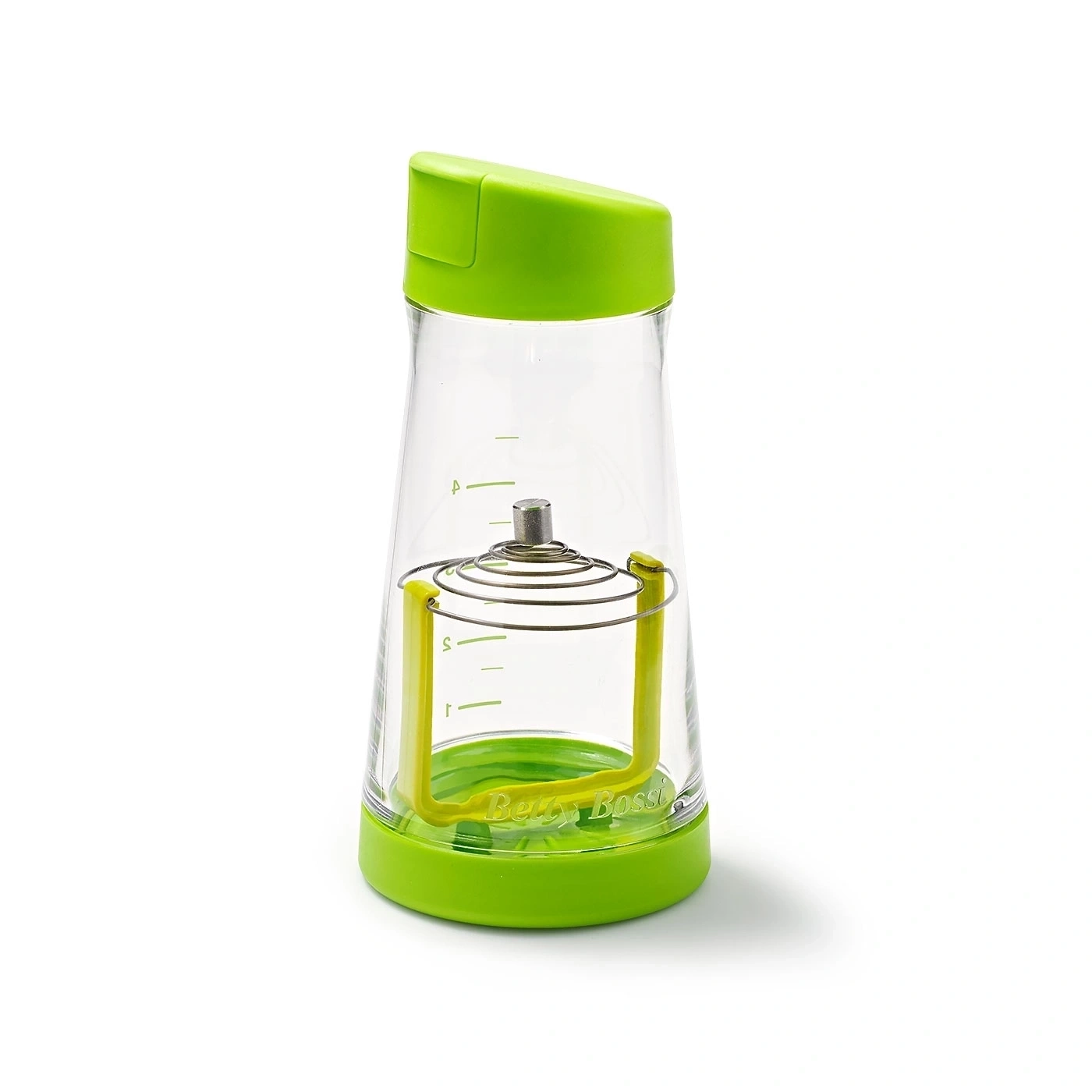 Grüner Shaker mit Messmarkierungen und dem Schriftzug Betty Bossi