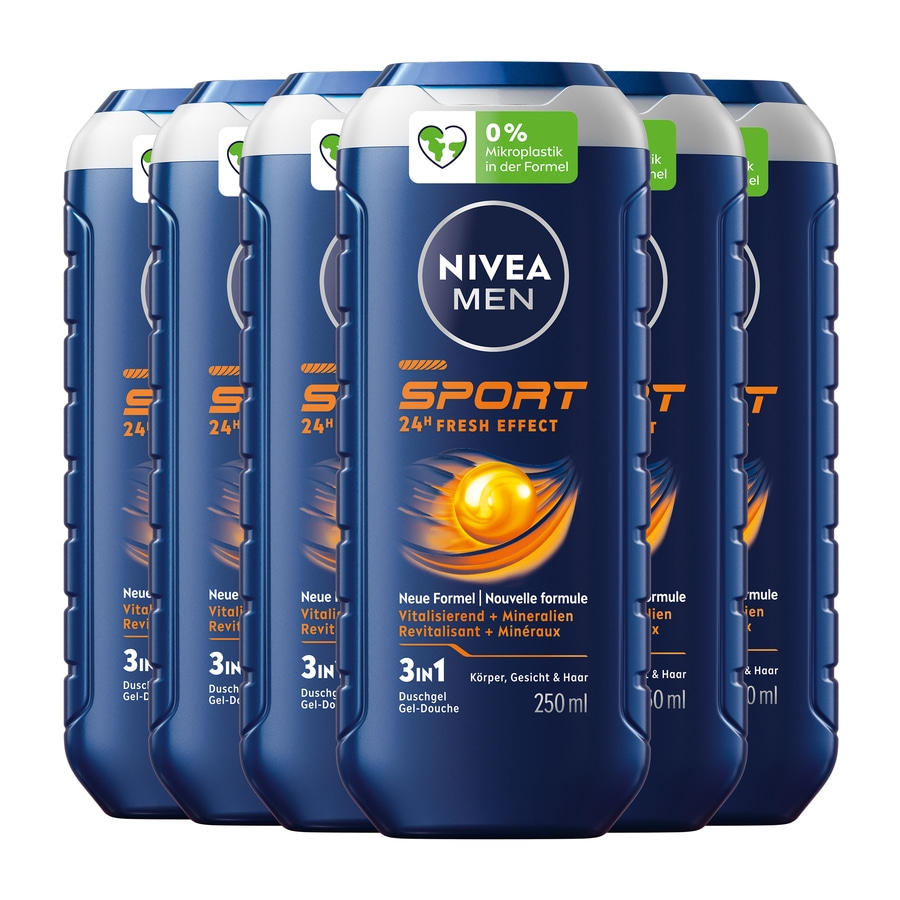 NIVEA MEN Pflegedusche 3in1 Duschgel Sport Körper Gesicht Haar 24h 6 x 250 ml